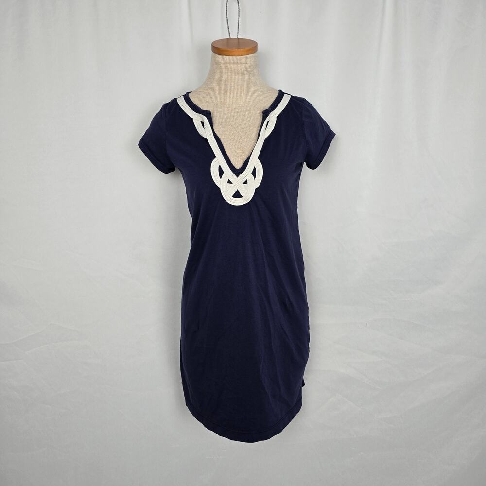 Lilly Pulitzer Pima Cotton Short Sleeve Shift Dress Women's S Navy Blue & White